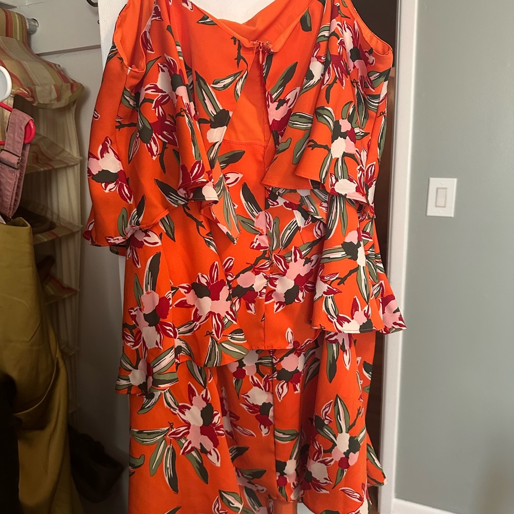 Sam Edelman Orange Floral Ruffle Midi Dress